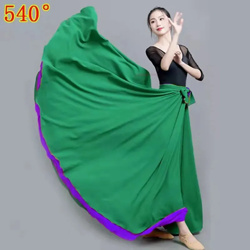 

New Women Skirt 450 Degree Double Layered Double-Sided Big Swing Chiffon Skirt Dance Clothing Spring Summer Autumn Long Skirt