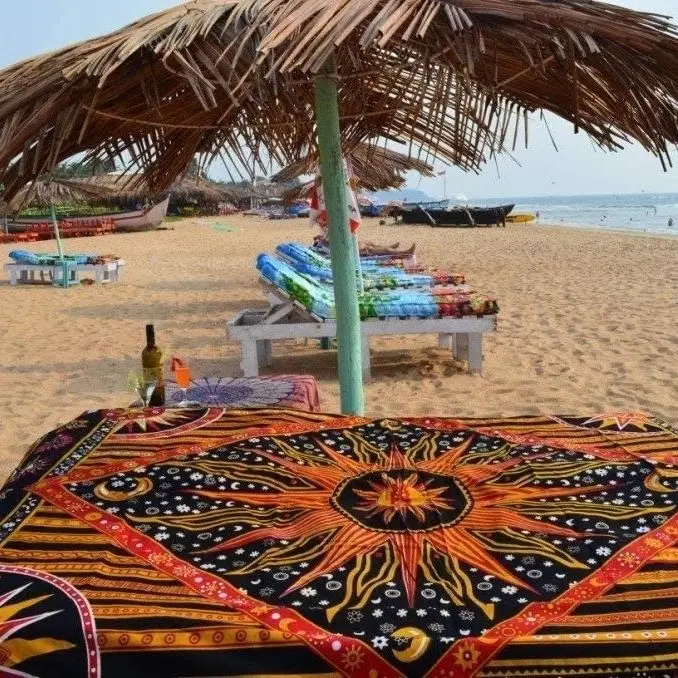 Hippie Mandala sun and moon man-made poster tapestry wall hanging-India gold burning sun star psychedelic pop mysterious beach tapestry decorations