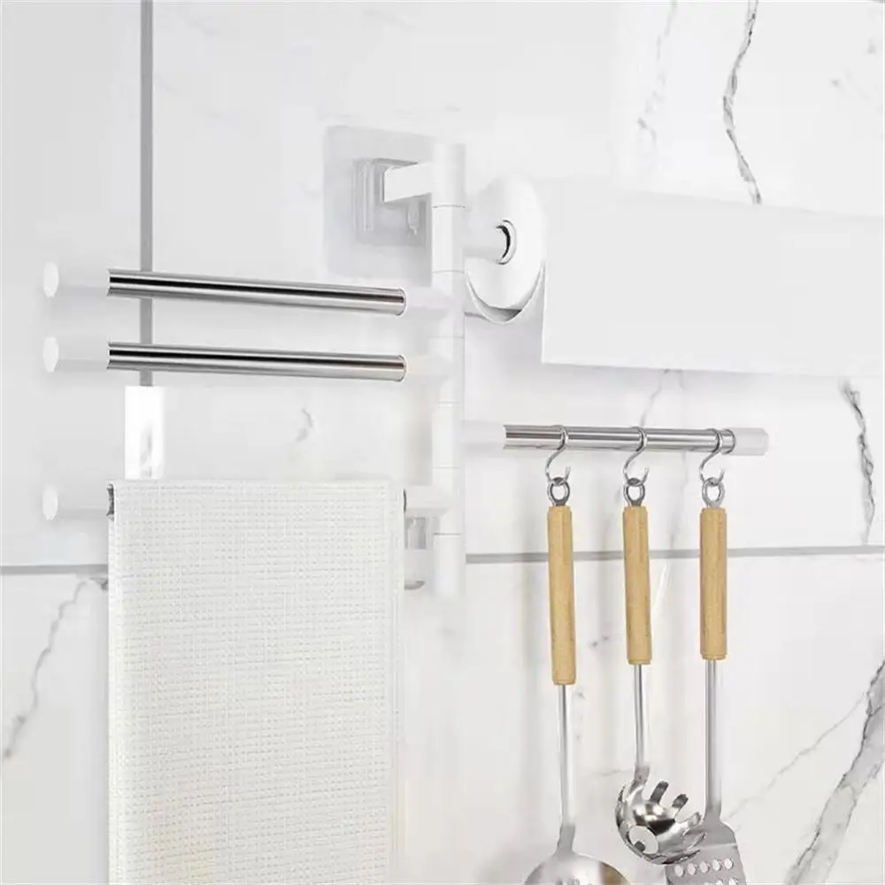 Towel Rack Bathroom Rotatable 99.99% Space Aluminum 2/3/4-Bar Hanger Kitchen Shelf Paper Hanging Wall Mounted