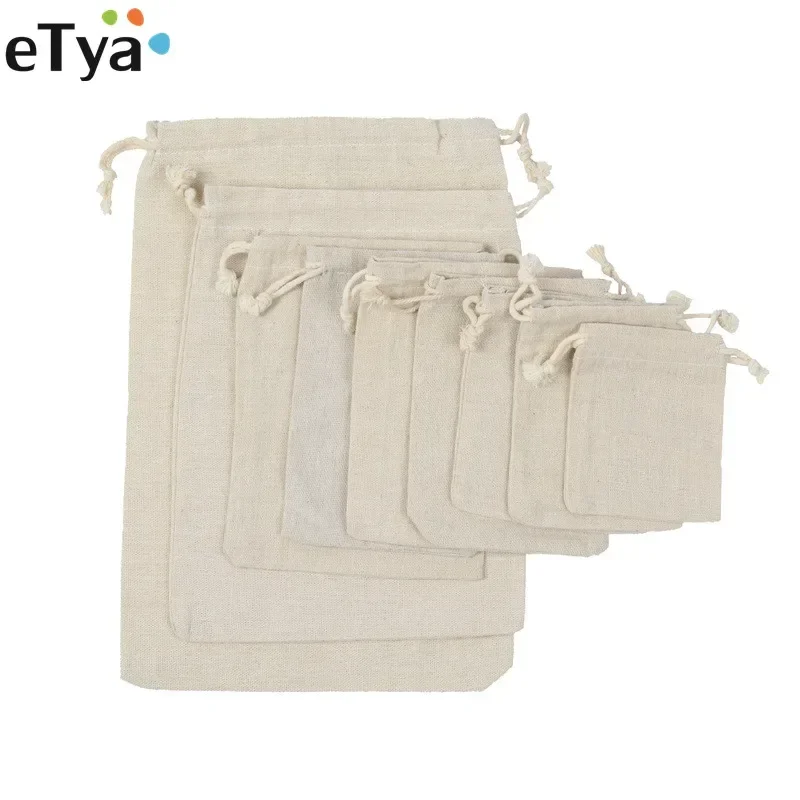 1pcs Reusable Cotton Drawstring Shopping Bag Women Men Travel Shopper Tote Storage Bags