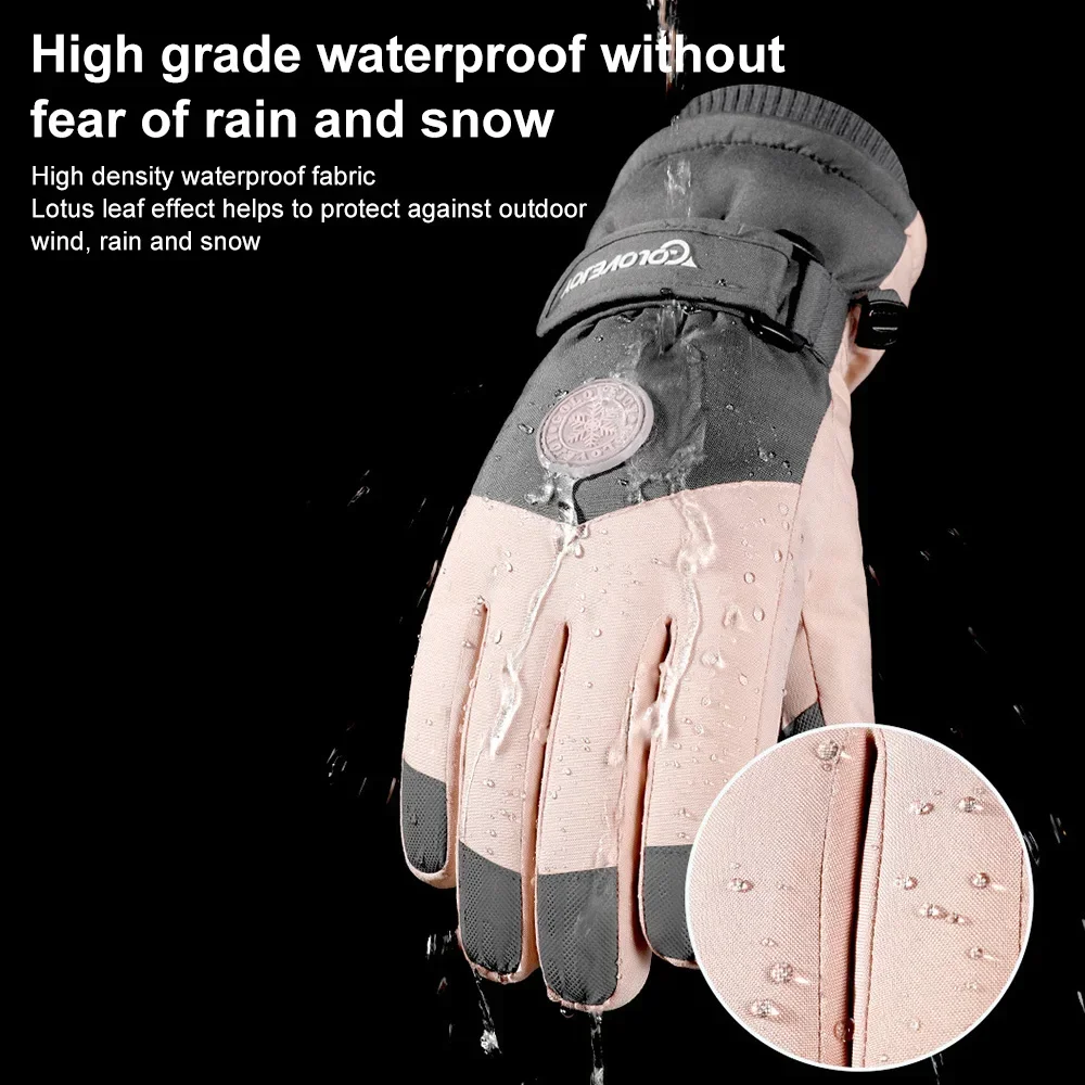 Winter Snowboard Ski Gloves PU Leather Non-slip Touch Screen Waterproof Motorcycle Cycling Fleece Warm Riding Gloves