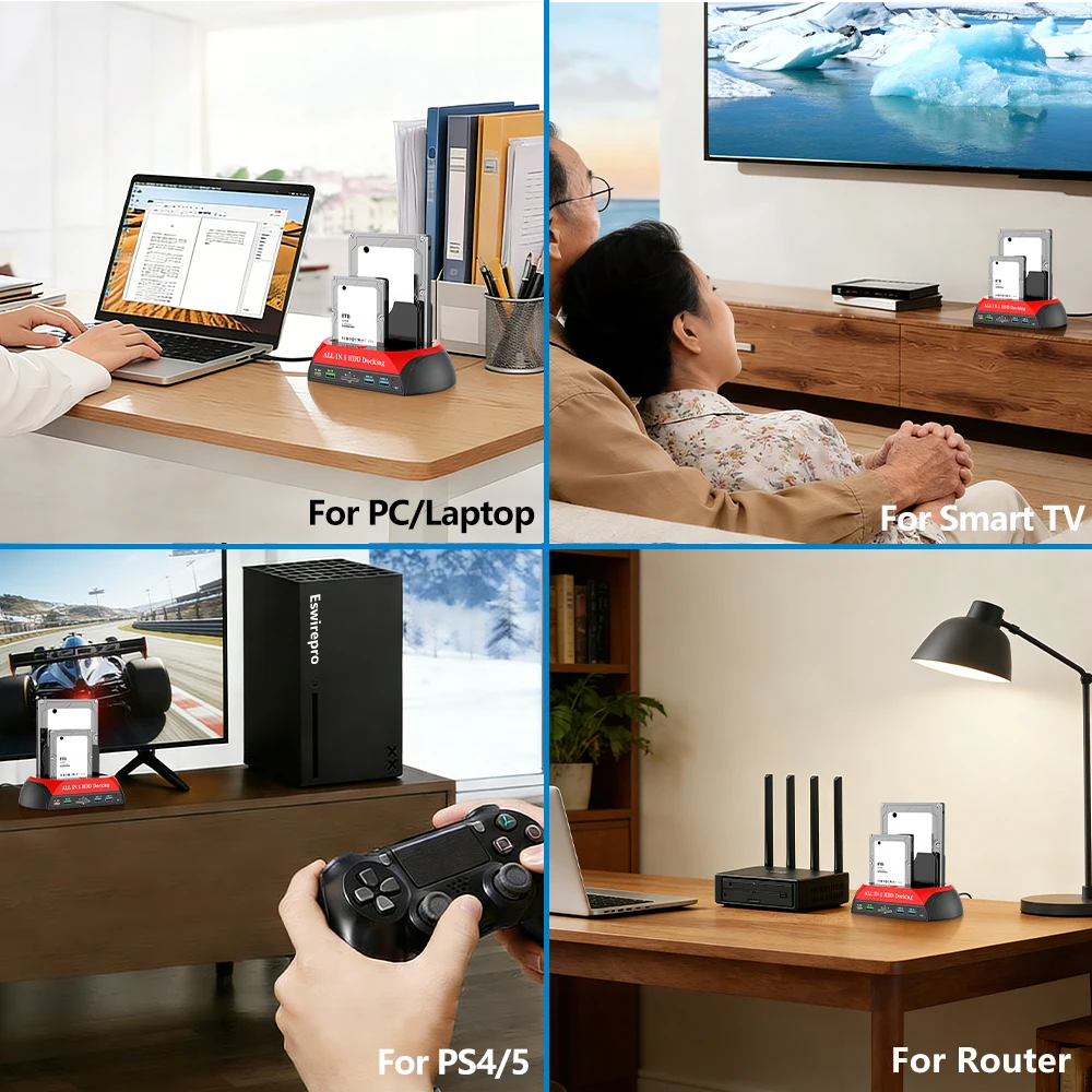 Eswirepro 듀얼 베이 HDD 도킹 스테이션 (PD QC 충전 기능 포함) USB 3.0 - 2.5/3.5인치 IDE SATA 하드 드라이브 SSD HDD 인클로저