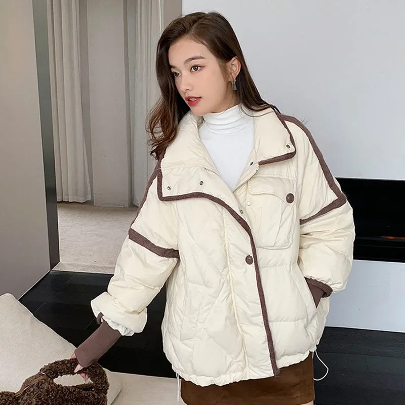 

Women Down Winter Coat Fashion Thick White Duck Down Jacket Loose Color Matching Personality Warm Feminine Outerwear