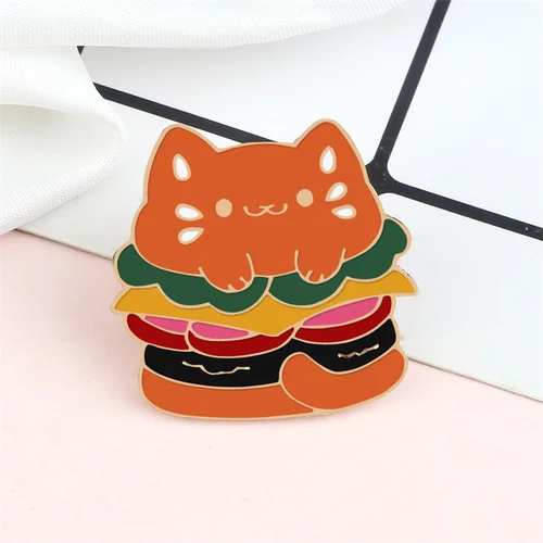 크리에이티브 만화 음식 브로치, 커스텀 고양이 햄버거 에나멜 핀 셔츠 가방 버튼 배지 어린이 선물 친구 옷깃 핀 쥬얼리 5