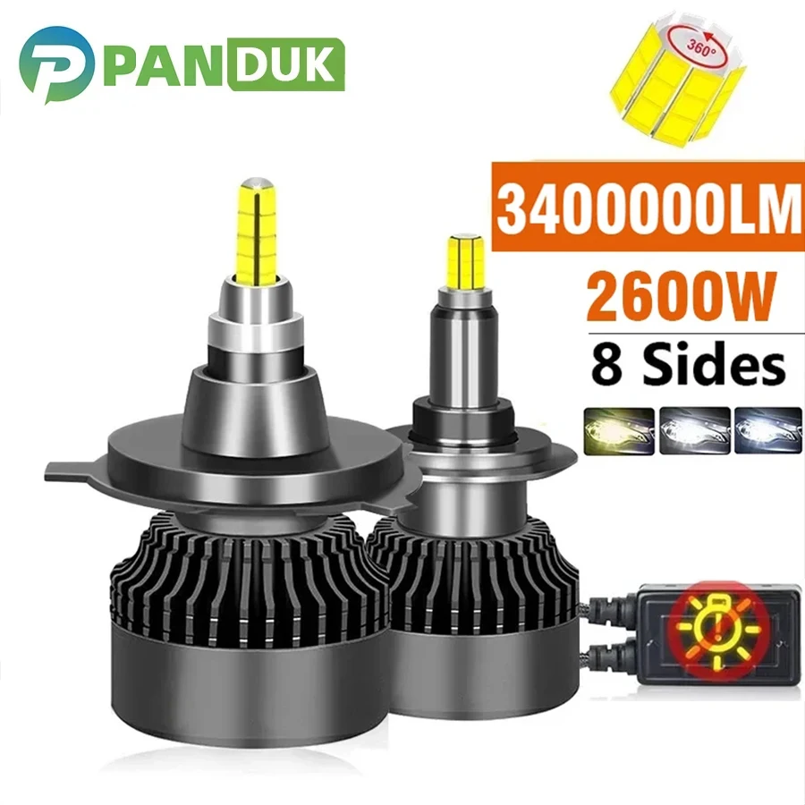 Car Headlight Bulb H4 H1 3400000LM 2600W Canbus LED HB3 HB4 9012 HIR2 D1S D2S H11 9006 9005 Fog Lamps 6000K 12V