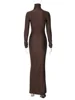 Fashion Women 2025 Spring Turtleneck Bandage Long Dress Elegant Ladies Autumn Bodycon Solid Holiday Party Dresses High Street 6