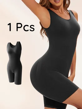 1Peice Solid Tummy Control Shaping Shapewear Seamless High Elastic Bodysuit Lingerie Sexy Sleeveless Tight Body Shaper Black Top 1