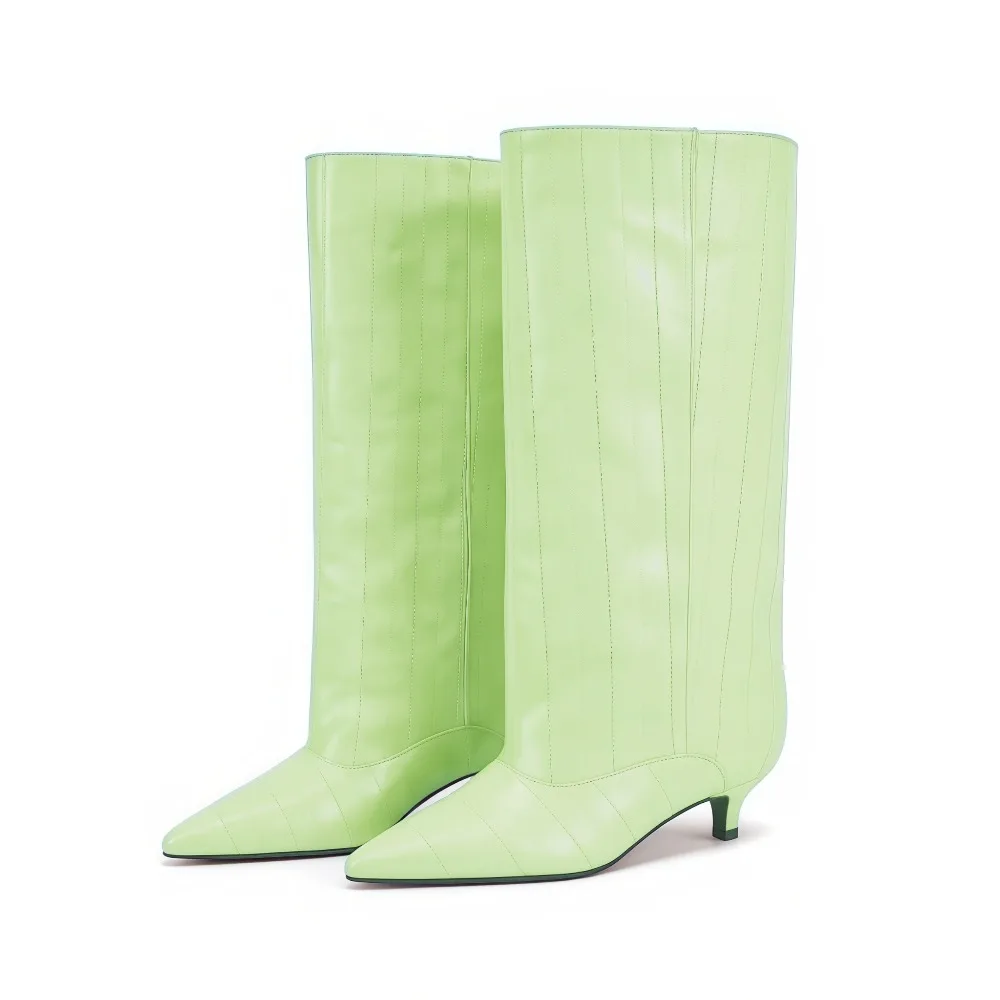Fashion Women Knee High Boots, Kitten Heel Wide Shaft Pointed Toe Design, Stylish Elegant Footwear for Evening & Dress Events