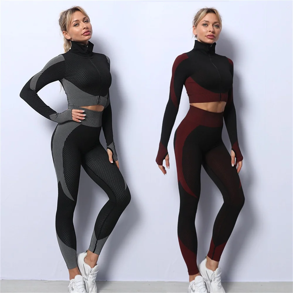

3PCS Set Women Leggings Seamless Yoga Suit Long Sleeved Vest Sports Bra High Waist Yoga Pants Gym Running Workout Fitness Pants
