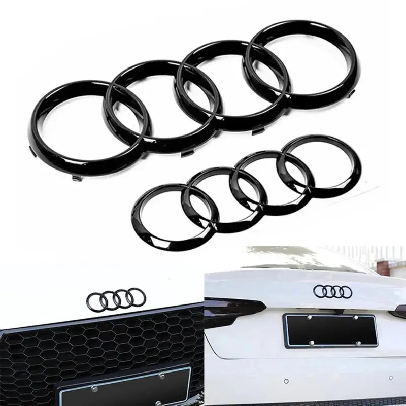 For Audi A3 A4 A5 A6 A7 Q2 Q3 Q5 Q8 TT ABS Black Hood Front Bonnet Grill Rear Trunk Emblem Logo Badge Sticker Decal  4 Ring Logo - Image 2
