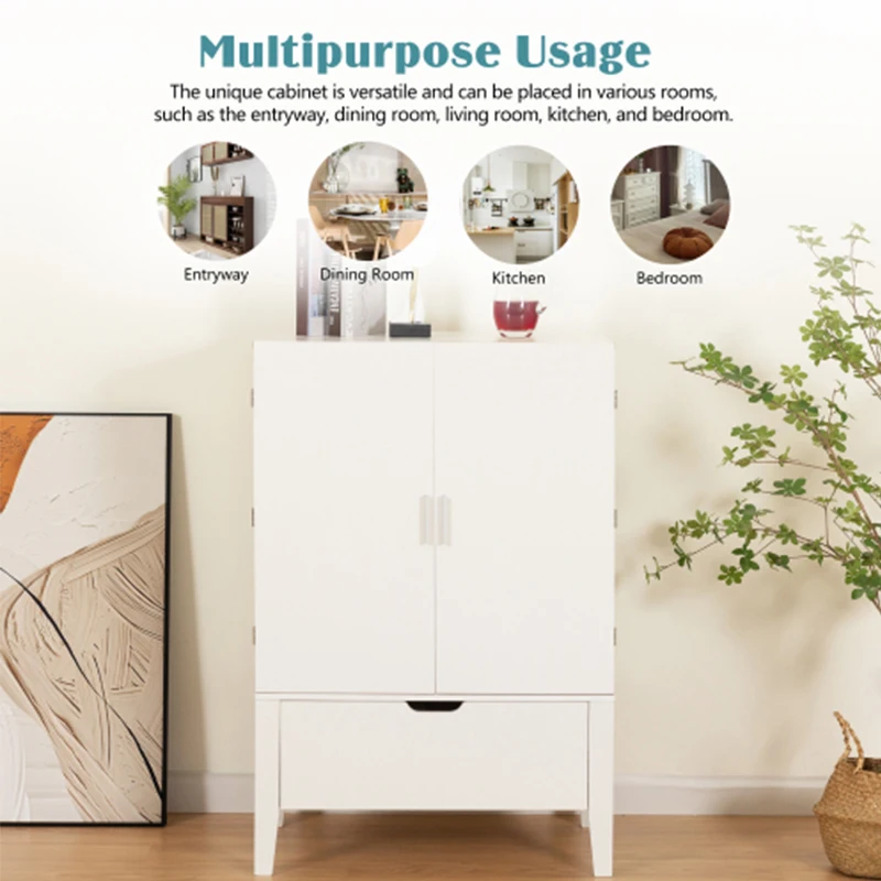 Bar Cabinet,Wine Bar Cabinet,Liquor Storage Credenza,Sideboard with Wine Racks & Stemware Holder,Wine glass holder,White+Brown
