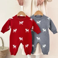 0-24M Christmas Baby Clothes Newborn Infant Boy Girl Deer Romper Knitted Warm Jumpsuit Xmas Baby Costumes Clothes New Year Gift