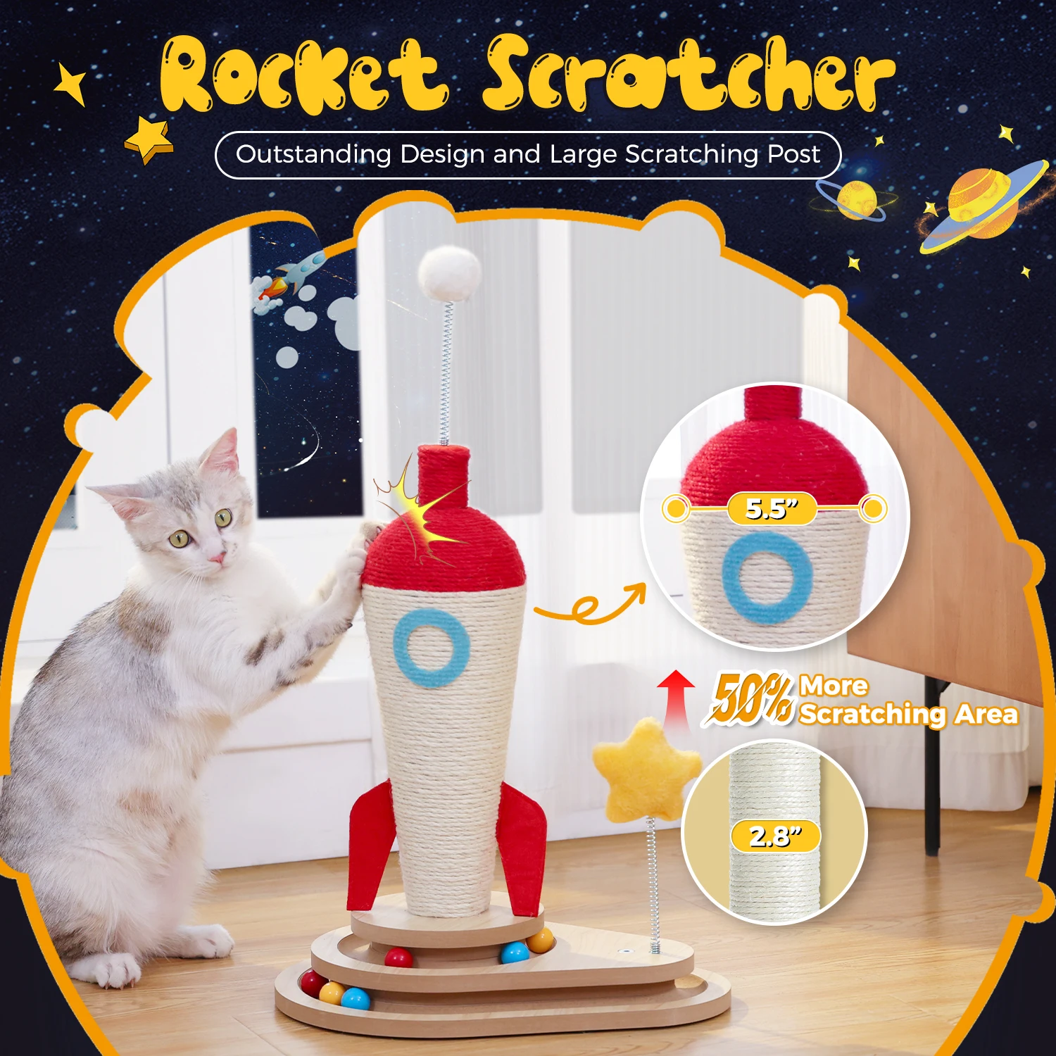 Kratzbaum für Katzen, Kratzbaum für Raketenkatzen, markanter Kratzbaum für Katzen im Innenbereich, Katzenzubehör, Katzenmöbel – Detail 3