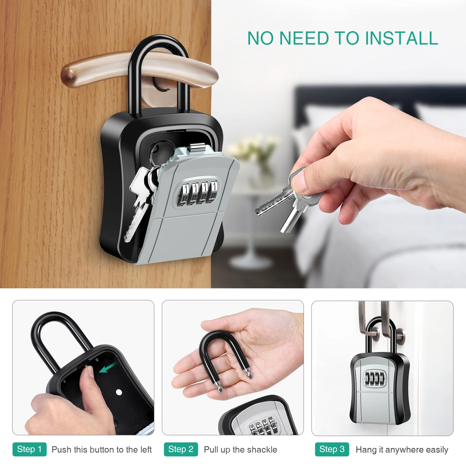 ORIA Key Lock Box Wall Mount Key Safe Box Waterproof Key Storage Box with 4 Digit Combination for Home Office Garage
