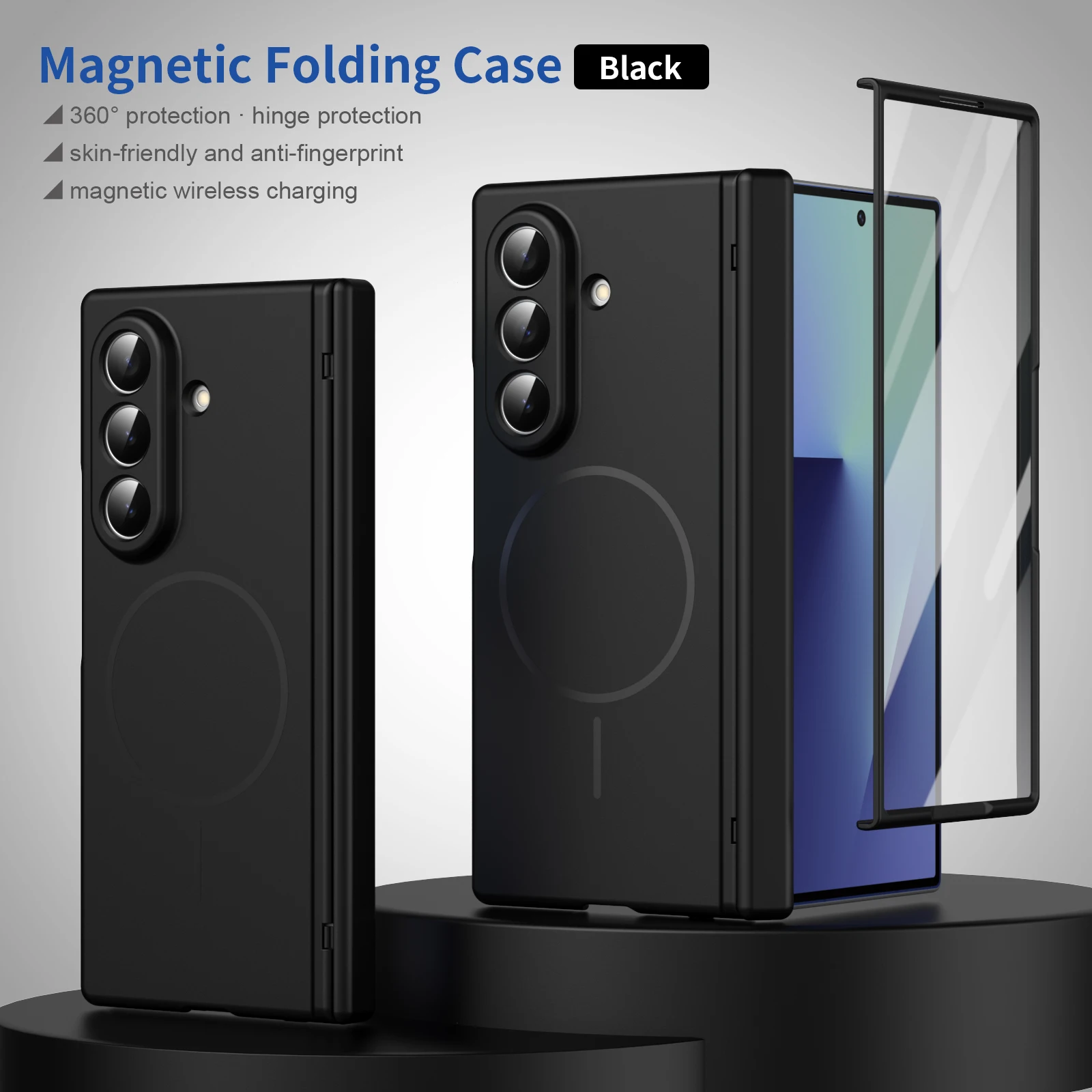 Magnetic Full Wrap Protective Phone Case with Matte Hard Cover and Front Screen Glass Film