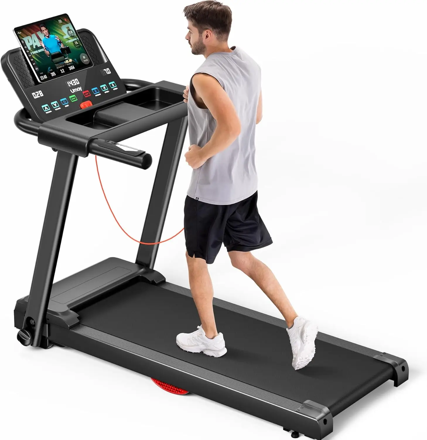 Folding Treadmill with Heart Rate Sensor, Silicone Damping System, 300lbs Weight