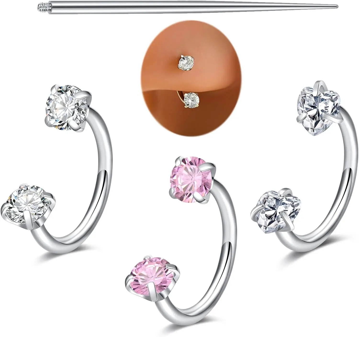 טבעת אף בצורת פרסה 18 גרם, חישוקי אף חציים, עגילי חישוק, נעלי סוס, עגילי דיית, עגילי טרגוס, עגילי הליקס, תכשיטי ניקוב