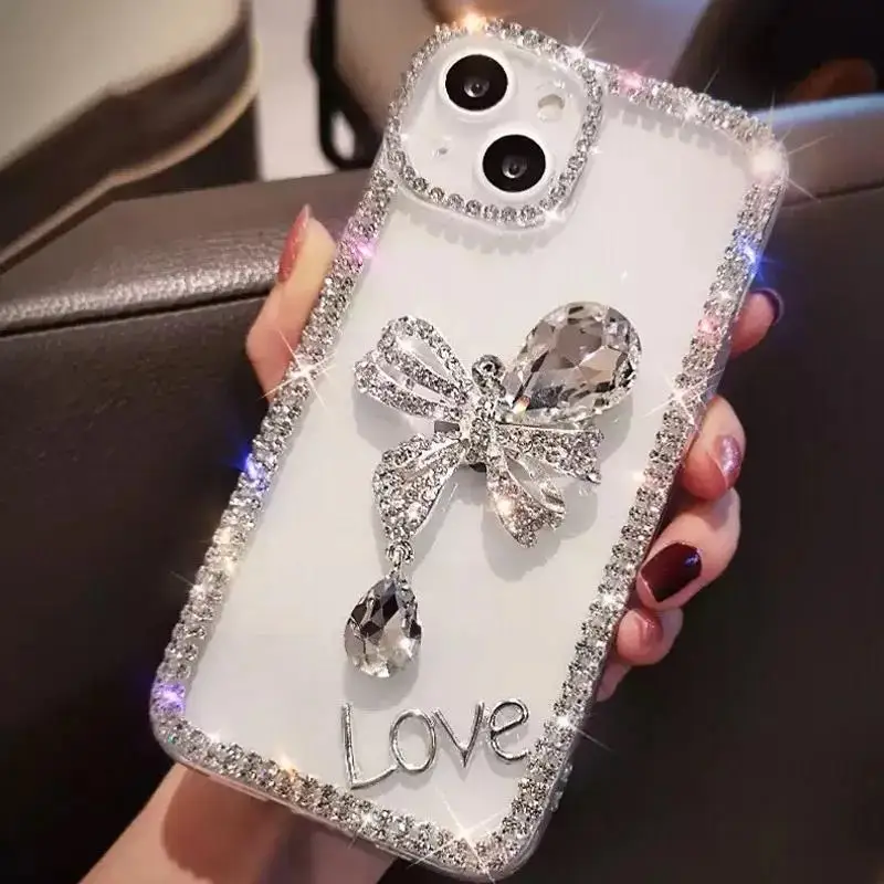 Custodia Per Telefono Con Fiocco D'Amore Trasparente Alla Moda Per Sony Xperia 1 Iv 5 Iii 10 Ii 10V V 5V Cover Posteriore Antiurto Con Diamante Traspa
