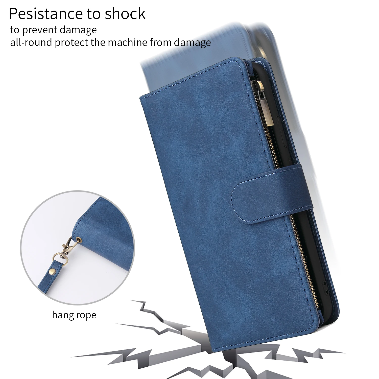Premium Zipper Wallet Flip Leather Case - Shockproof Card Cover