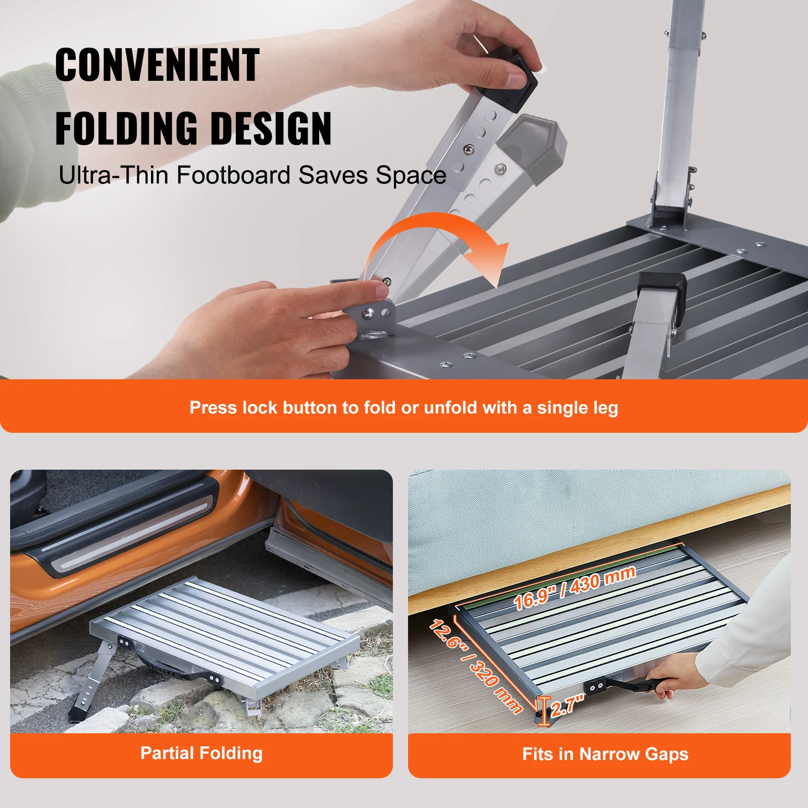 VEVOR Home Folding Platform Step Adjustable Height Utility Portable Steps Stool with Wide Anti-Slip Surface Supports Up 1000lbs 4