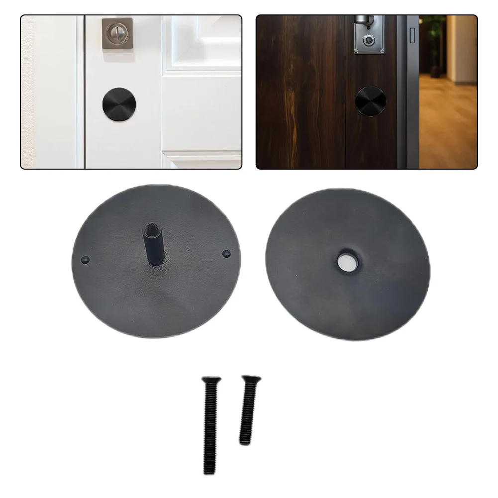 1set Door Hole Cover Plate Diameter 2-5/8in Door Knob Hole Deadbolt Cover Metal Entry Security Covering Plates