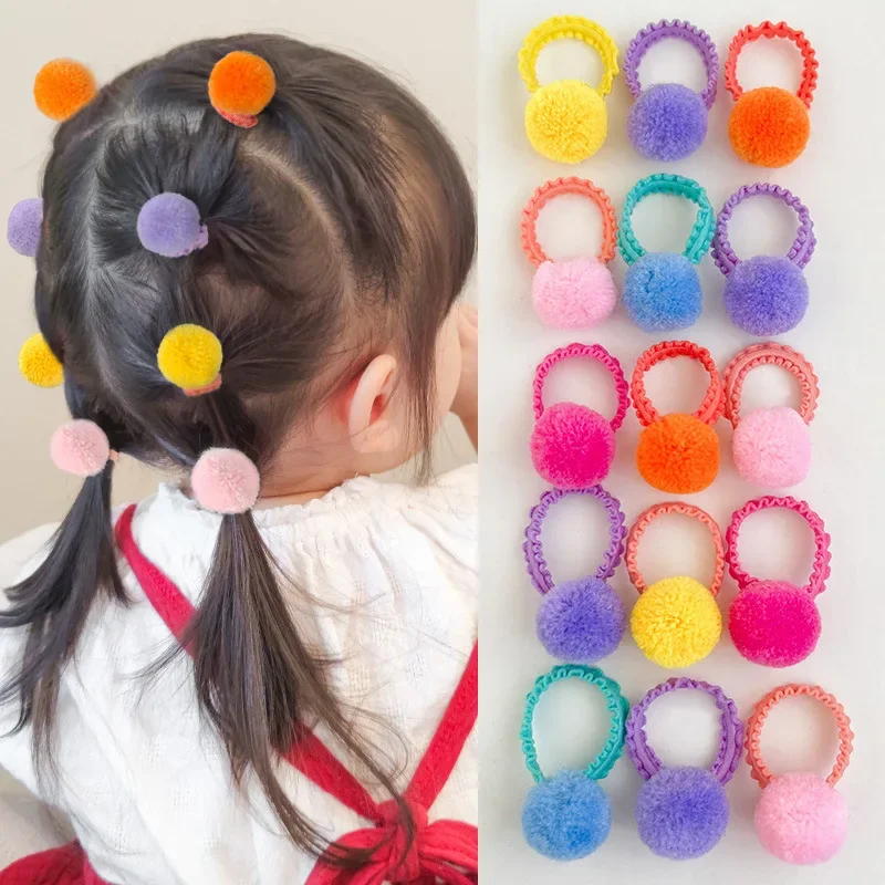 20Pcs Girls Colorful Plush Ball Elastic Hair Bands