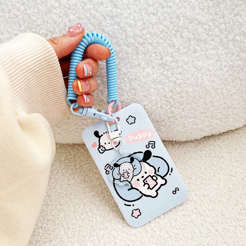 Ins Style Tulip Card Set Cute Elastic Rope Student School Card Bus Meal Card Protection Set Key Chain Work Card ID Set 4