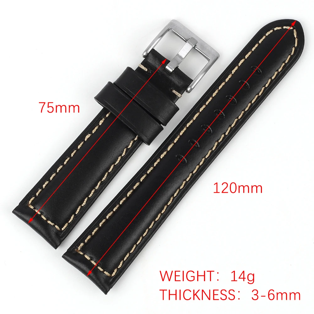 Crazy Horse Genuine Leather Watch Strap 18mm 20mm 22mm 24mm Hand-stitched Watchband for PAM Vintage Strap Accessories