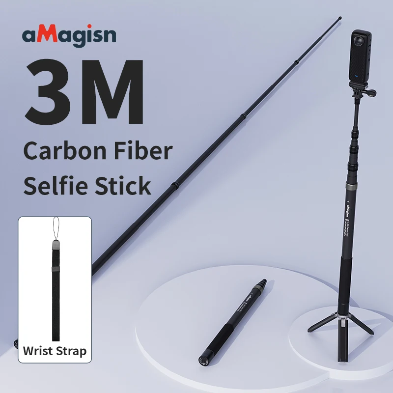 Sports Camera Selfie Stick 3M Carbon Fiber for DJI Action 5 Pro 4 3 Gopro Hero etc.