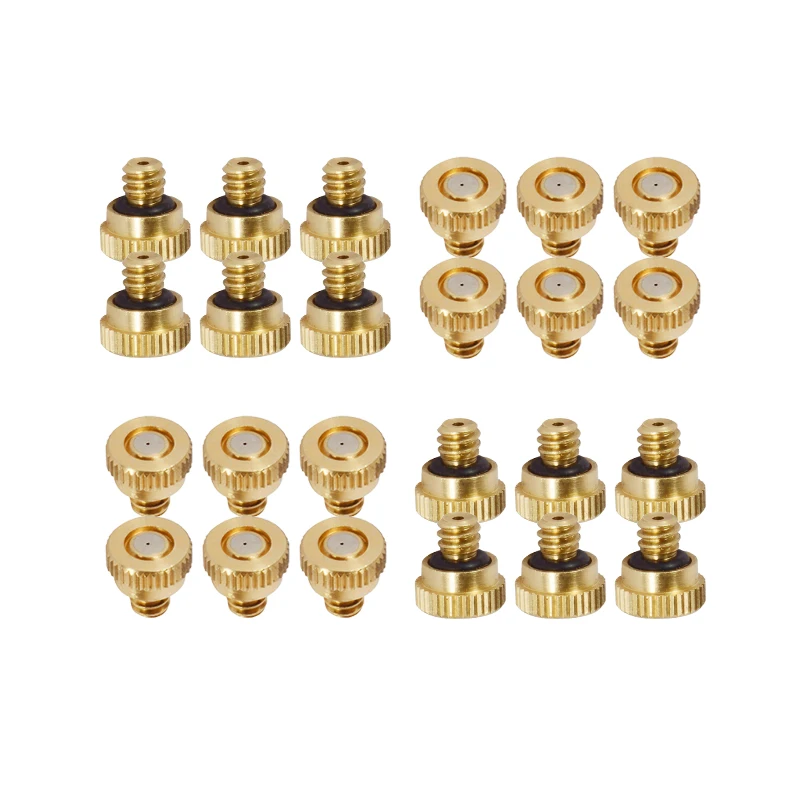 100PCS Threaded Brass Misting Nozzle 0.1-0.8mm Orifice Water Mister Parts Fog Nozzle For Patio Misting System Outdoor Cooling