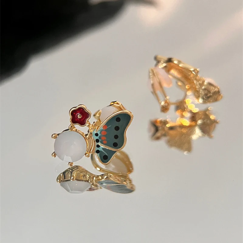 Enamel Butterfly Earrings No Hole Ear Clips Oil Painting Art Clip