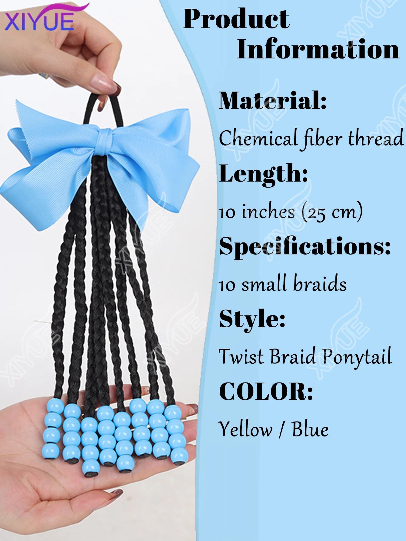 XIYUE 구슬과 리본이 달린 땋은 포니테일 헤어 익스텐션, 여성용 패션 비즈 땋은 포니테일 헤어피스 데일리 파티 코스프레