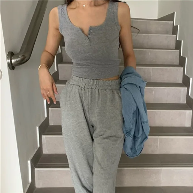 Tank Top for Women Ribbed Button Down Sleeveless Blouse Solid Color Casual Women's Teens Trendy Basic Summer Dresses 4