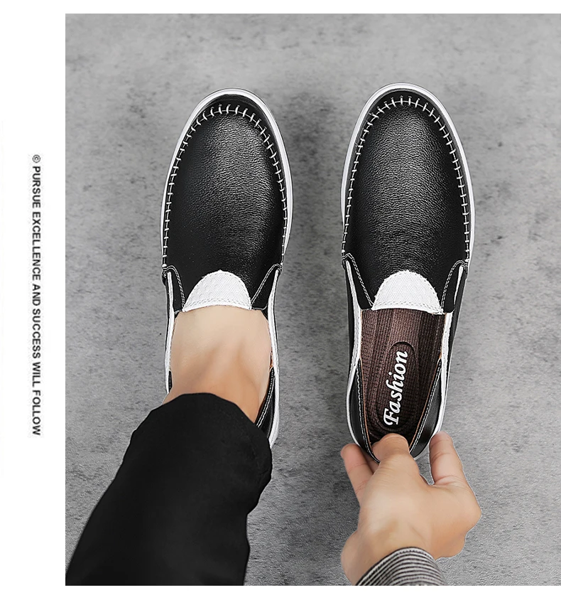 Lässige Leder-Männer-weiße Schuhe, Herren-Loafer, atmungsaktive Schuhe, trendige Herrenschuhe – Detail 12