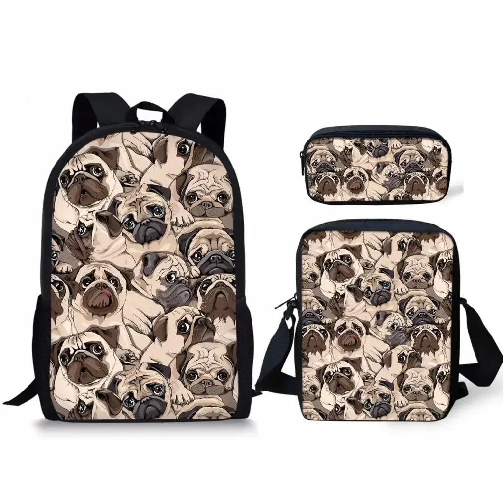 

Black Puppy Pug Dog Print Backpack Set For Teen Girls Cute Primary Student Kids Lunch Box Bookbag Children Bags Pencil Case