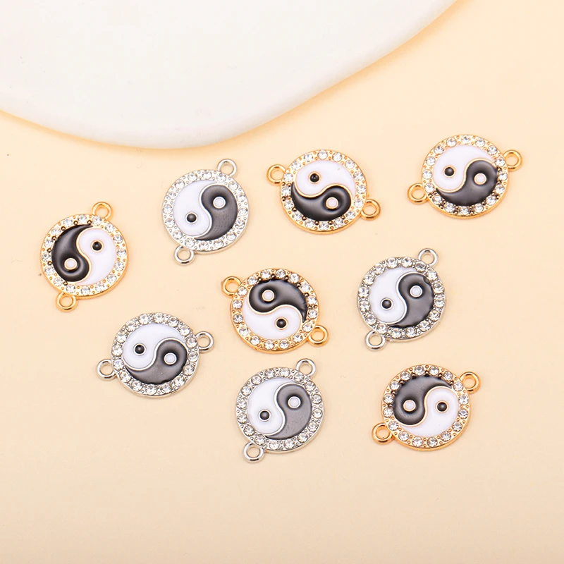 10Pcs Zirkon Legierung Schwarz Weiß Emaille Yin Yang Tai Chi Anhänger Halskette Stecker Für Schmuck Machen Armband DIY Handwerk Accesso