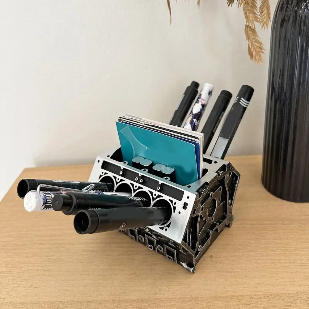 레진 엔진 모양 명함 홀더 대용량 장 엔진 블록 데스크 정리함 블랙 펜 홀더 자동차 애호가용