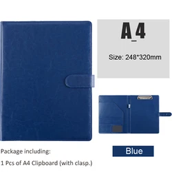 Sleek Black Leather Padfolio with Clipboard and Document Organizer (Blue Metal Clip)