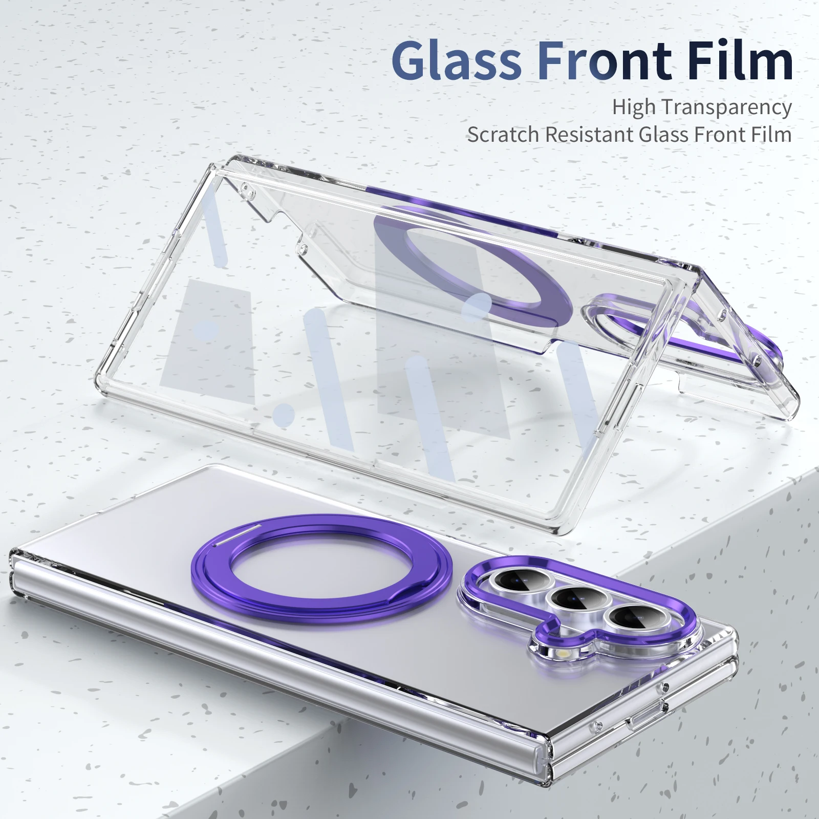 HD Clear 360° Swivel Ring Tempered Glass Wireless Charging Case