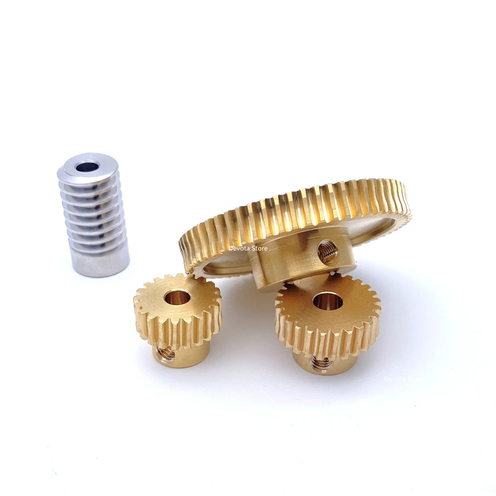 0.8M Precision Turbine Worm Gear Set 1:20/30/40/50/60 Teeth Stainless Steel Worm Copper Gear Accessories transmission gear