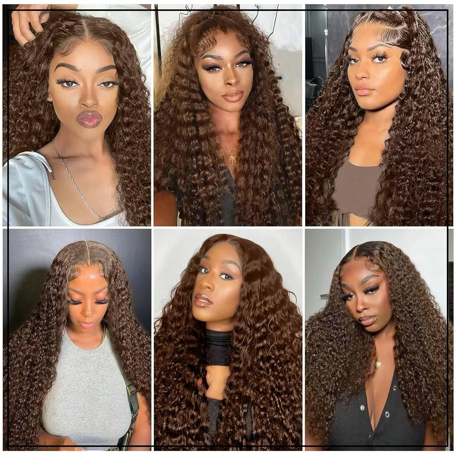 Chocolate Brown Deep Wave Glueless Human Hair Wig 13x4 HD Lace Front 250% Density Pre Plucked With Baby Hair Put On Go Wig 6