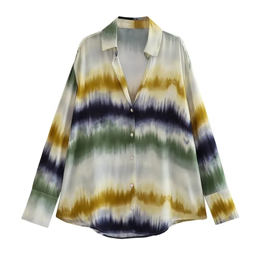 

Dave&Di 2023 New Ladies Clothes Tie Dye Printed Shirts Fashion Loose Casual Commuter Tops