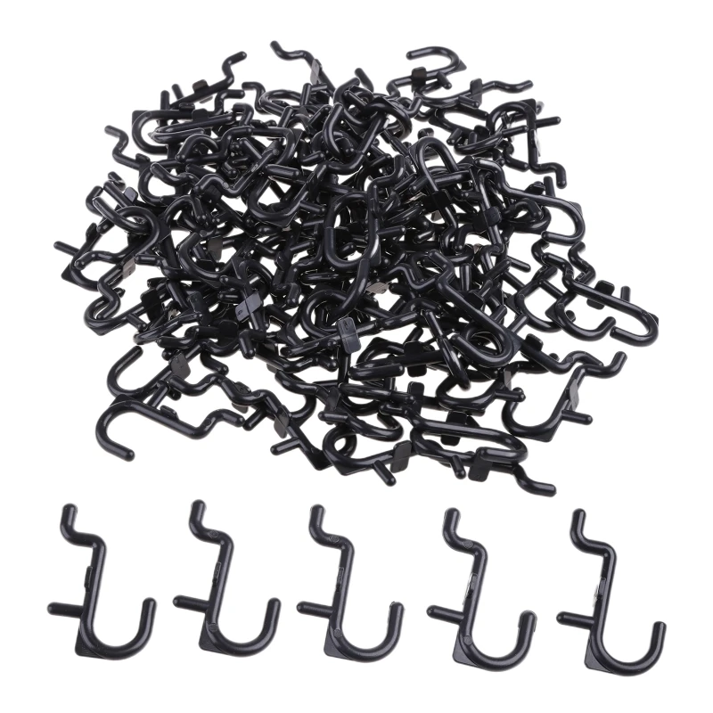 

C63B 50 Pcs/100 Pcs Plastic Black Pegboard Hooks fits 1/4" Pegboard Holes