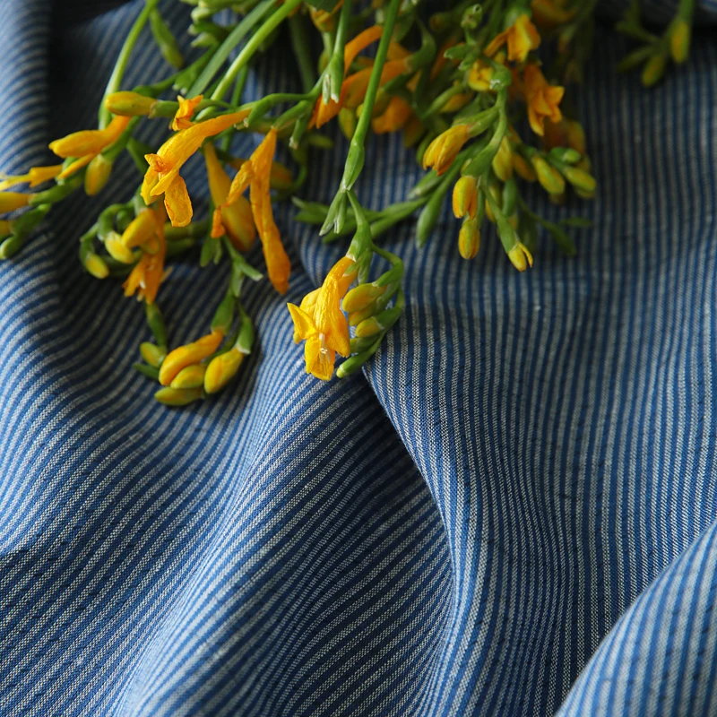 

Высококачественная льняная ткань для шитья, лоскутные рубашки в синюю полоску, брюки и платья, ткань