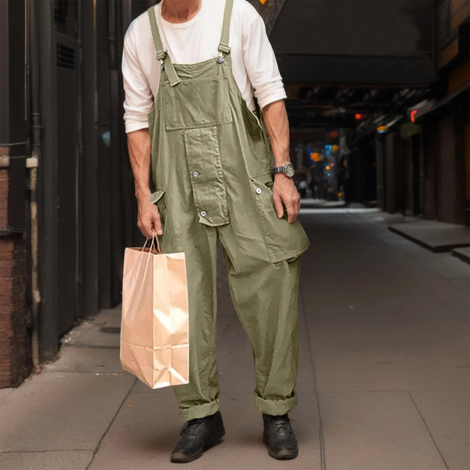 Mens Mechanic Jumpsuit male Relaxed Fit Duck Bib Overall Men Denim Bibs Overalls Fashion Slim Fit Jumpsuits with Pockets