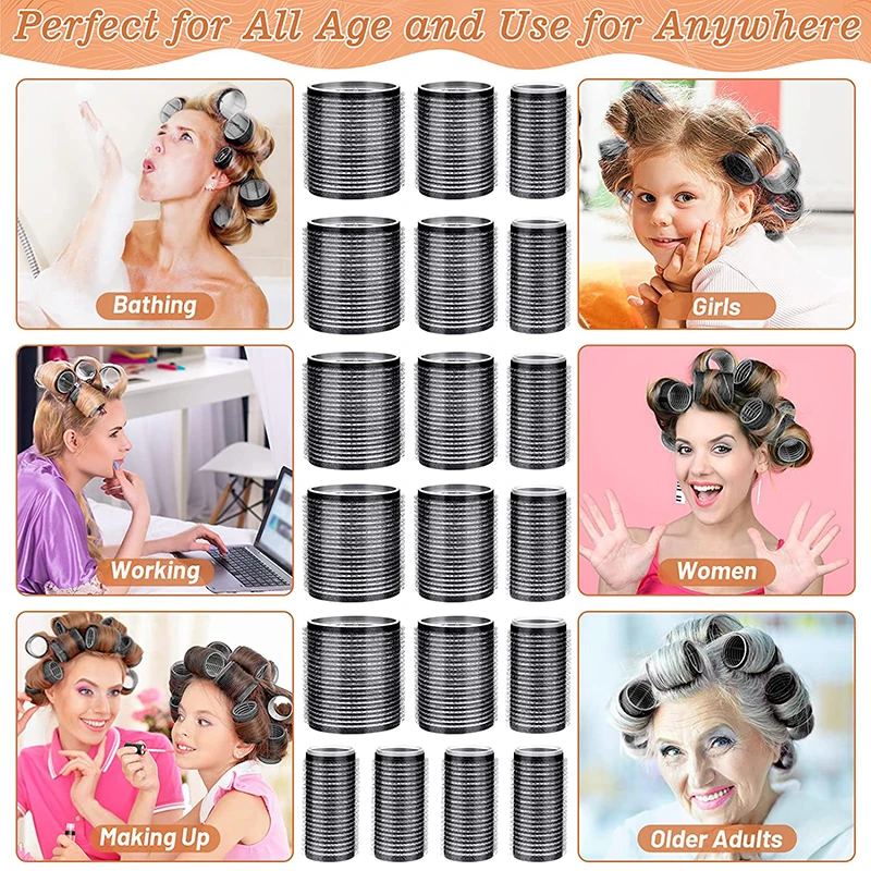 Hair Curling Tools hair curling tools 13pcs Black Self Grip Hair Rollers No Heat Hair Curlers Heatless Curls Bangs Volume Self-adhesive Hook DIY Styling Tools