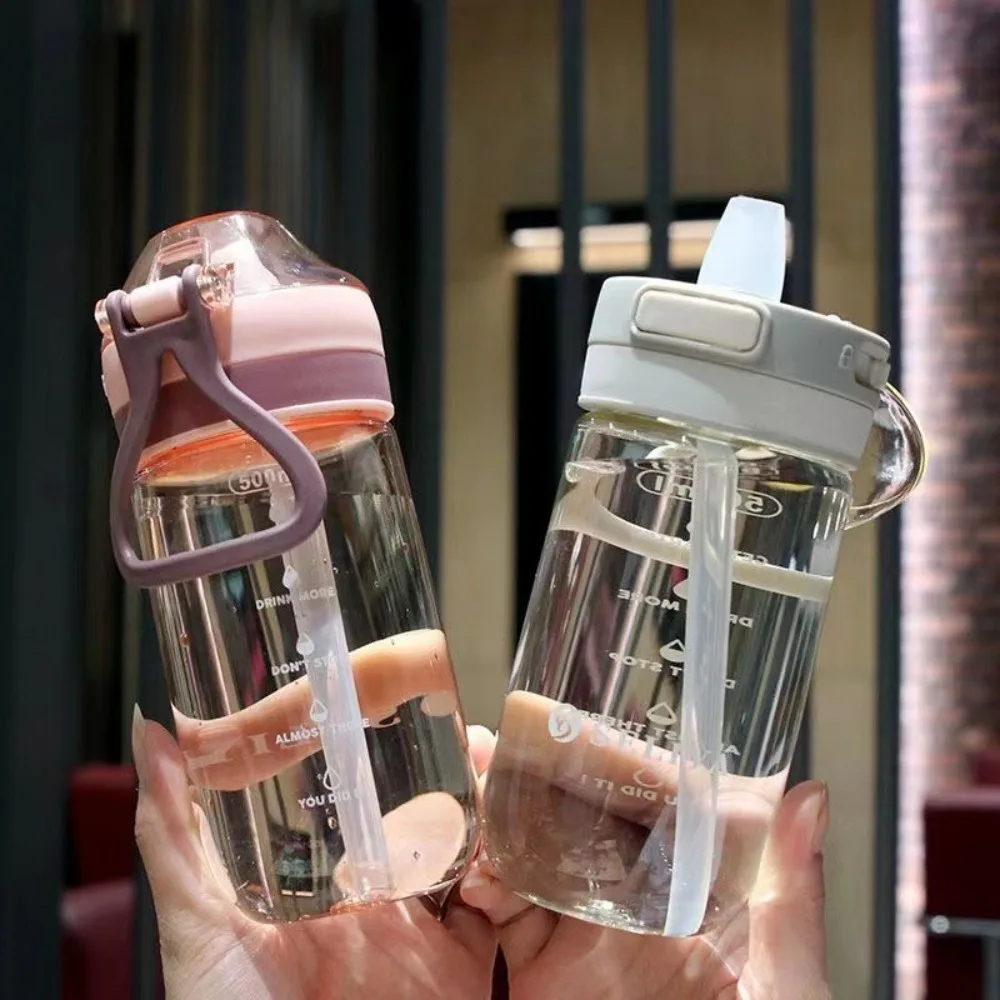 500/650ml Sports Water Bottle Handle with Straw Plastic Transparent Water Bottle High Capacity Leak-proof Drinkware Children water bottle sports water bottle sports bottle plastic water bottle
