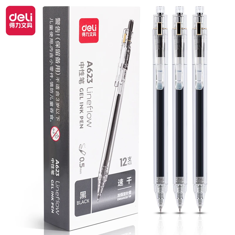 Deli 4pcs 0.5mm Quick-drying Black Ink Gel Pen Office Pen High-quality Pen Signing Pen School Supplies Stationery For Writing deli 3 6pcs harry potter straight liquid gel pen 0 5mm quick dry black ink stationery high quality signature pen office supplies