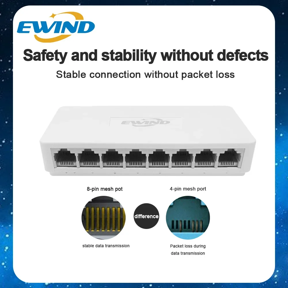 EWIND 10/100/1000Mbps Ethernet Switch 5/8 Ports Desktop Gigabit Network Switch Adapter Fast RJ45 Ethernet Auto MDI/MDIX network switch ethernet network