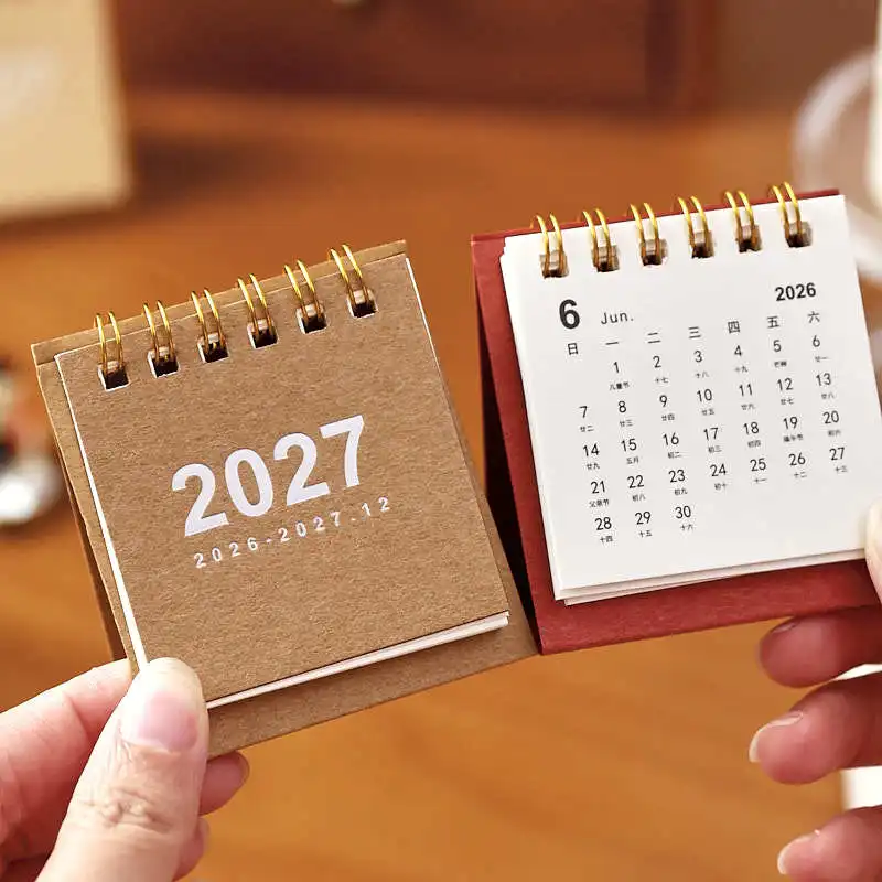 1pc 미니멀리스트 인스타그램 스타일 소형 달력 2027년 책상 달력 인쇄 스타일이 없는 휴대용 달력 데스크탑 장식 체크-